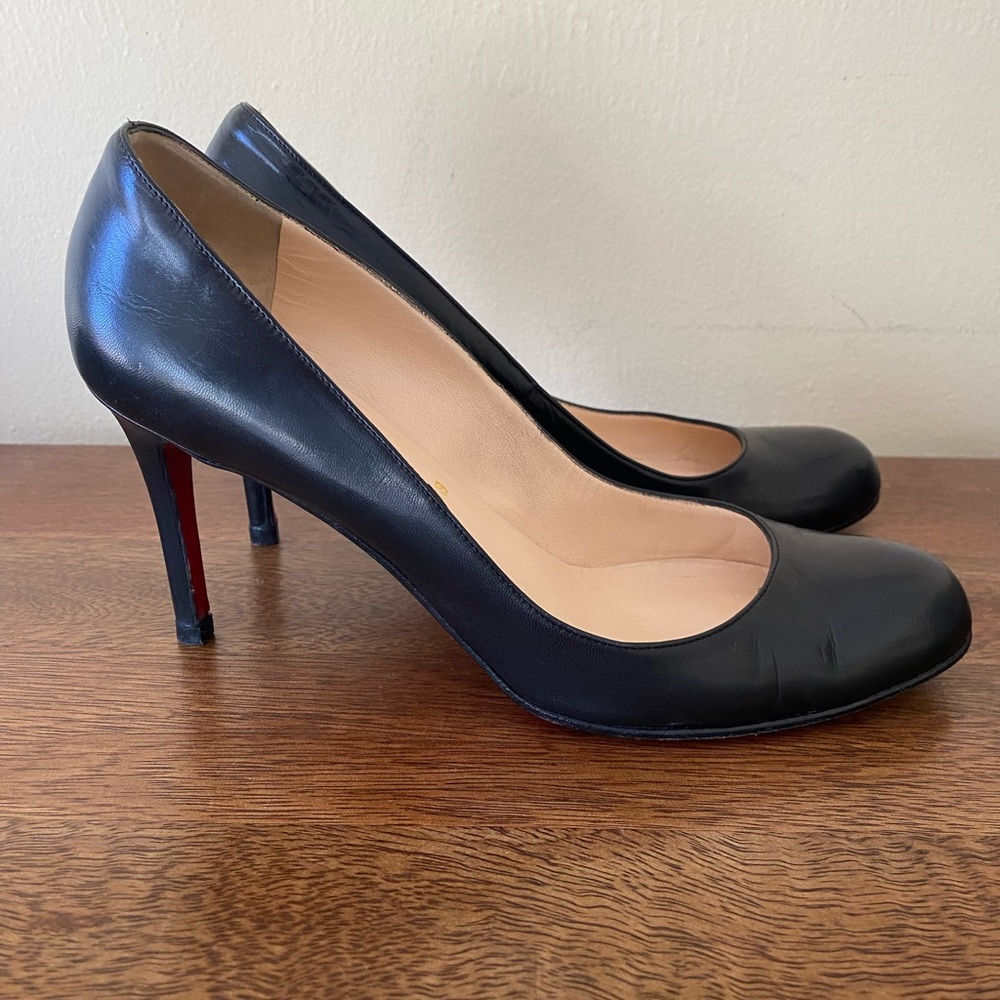 Christian Louboutin Simple Pump 100mm Black Leather Shoe Heels 39.5 / 8.5